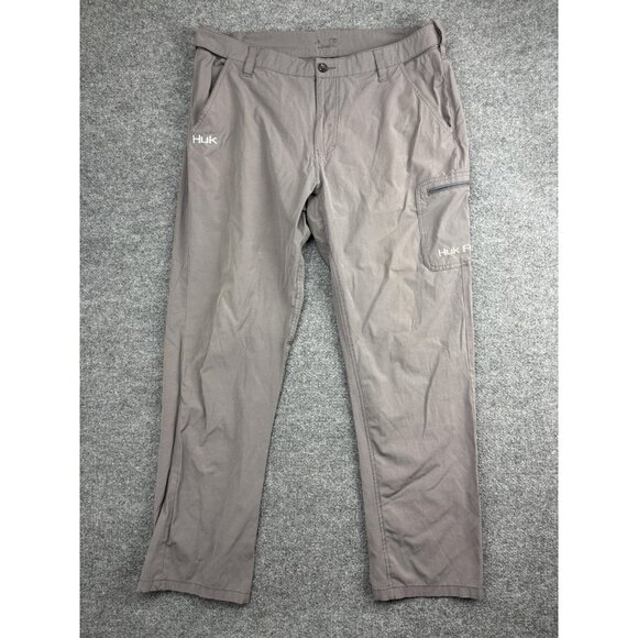 Huk Pants Mens XL Gray Performance Fishing Quick Dry Stretch Zip Pockets Cargo - Picture 1 of 12